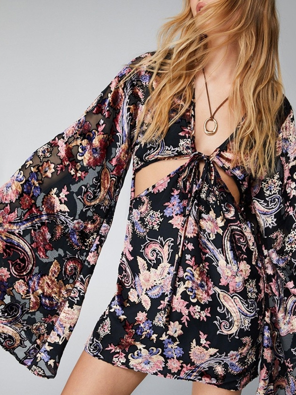 NWT Nasty Gal Floral Devore Extreme Sleeve Cut Out Mini Dress Size 4